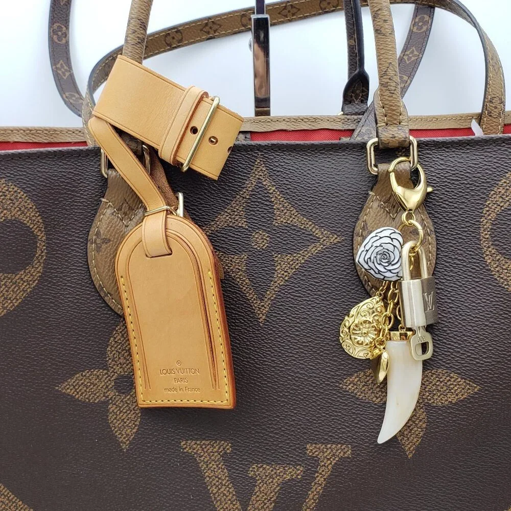 Authentic Louis Vuitton Luggage Nametag and Gold Padlock with Unbranded Keycharm